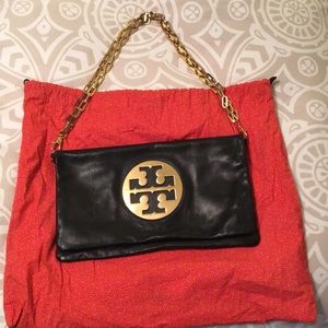 Tory burch flap clutch with gold chain straps